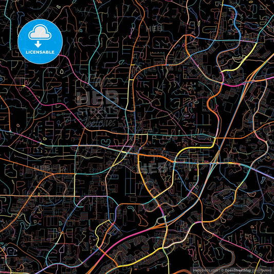 Alpharetta, Georgia, United States, colorful city map on black background