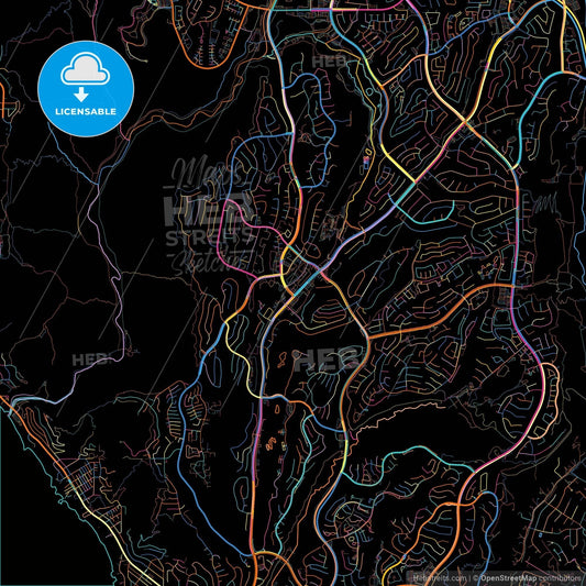 Laguna Niguel, California, United States, colorful city map on black background