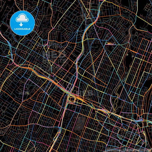 East Orange, New Jersey, United States, colorful city map on black background