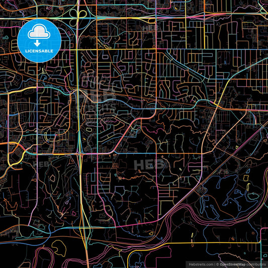 West Des Moines, Iowa, United States, colorful city map on black background
