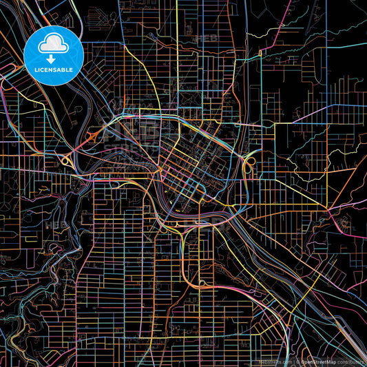 Youngstown, Ohio, United States, colorful city map on black background