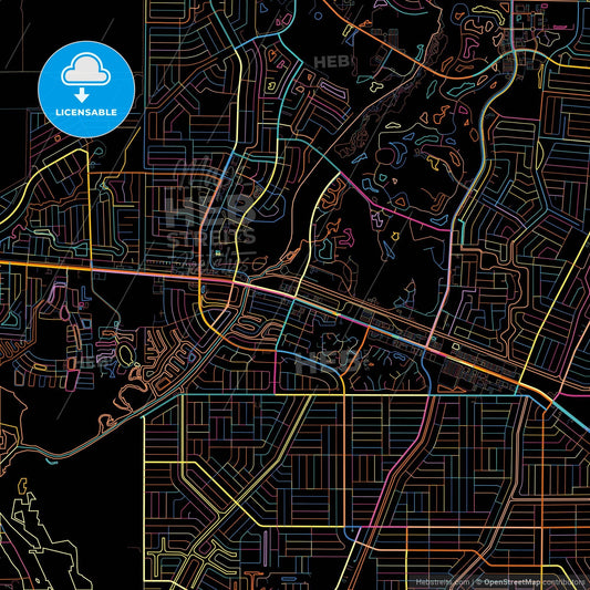 North Port, Florida, United States, colorful city map on black background