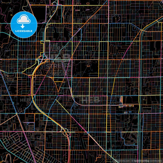 Skokie, Illinois, United States, colorful city map on black background