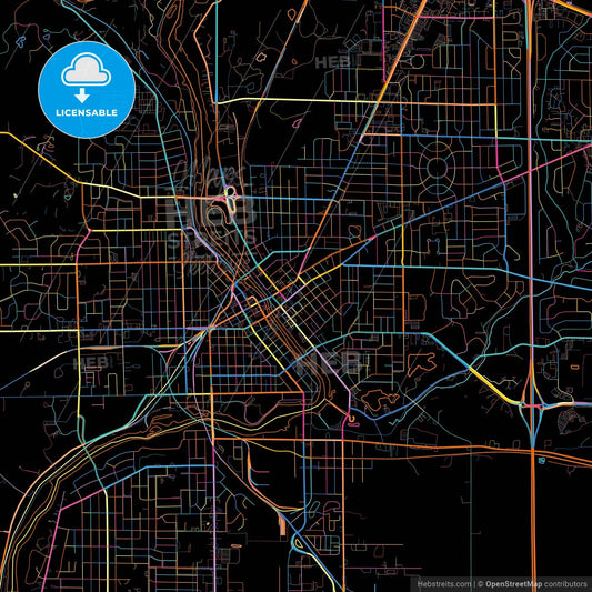 Janesville, Wisconsin, United States, colorful city map on black background