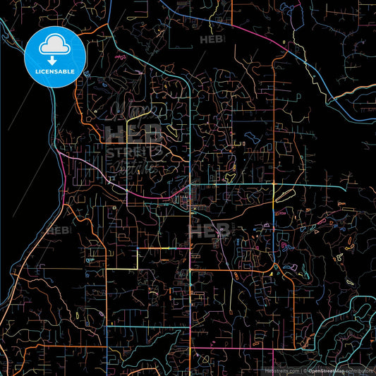 Sammamish, Washington, United States, colorful city map on black background
