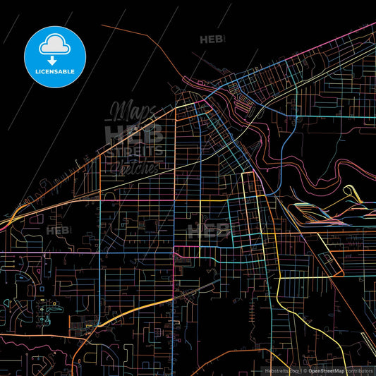 Lorain, Ohio, United States, colorful city map on black background