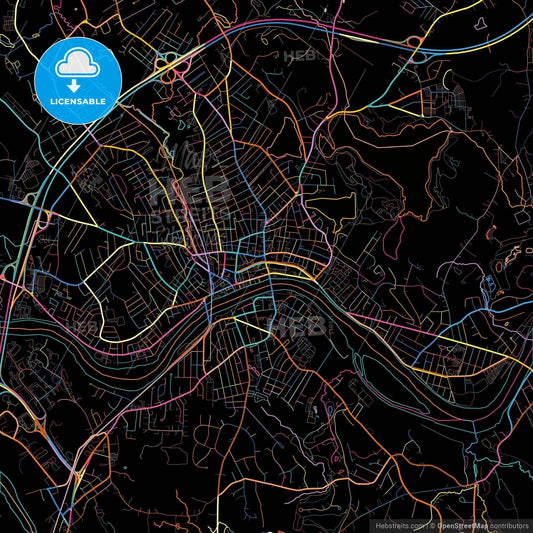 Haverhill, Massachusetts, United States, colorful city map on black background