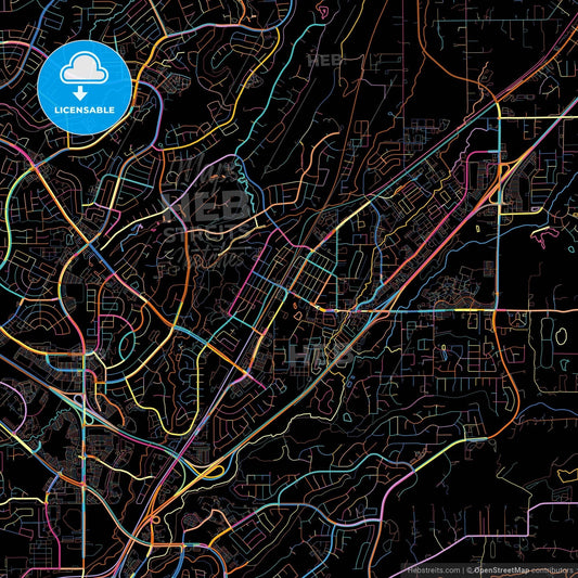 Rocklin, California, United States, colorful city map on black background