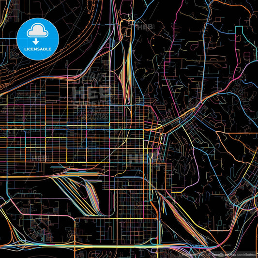 Council Bluffs, Iowa, United States, colorful city map on black background