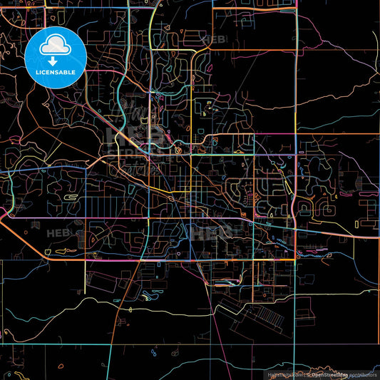 Lakeville, Minnesota, United States, colorful city map on black background