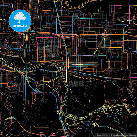 Springfield, Oregon, United States, colorful city map on black background