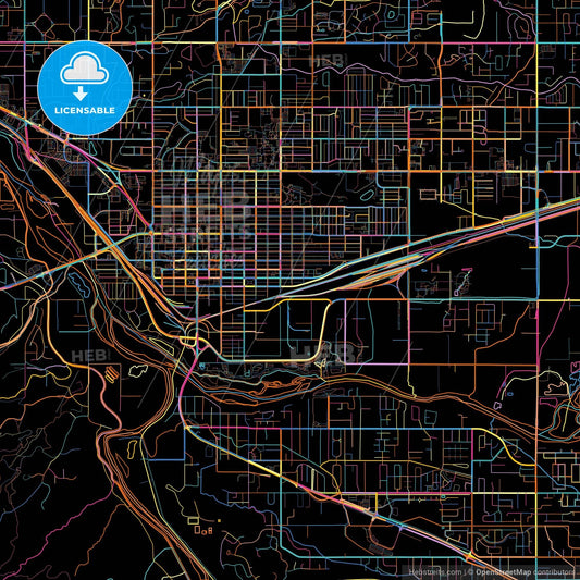 Grand Junction, Colorado, United States, colorful city map on black background