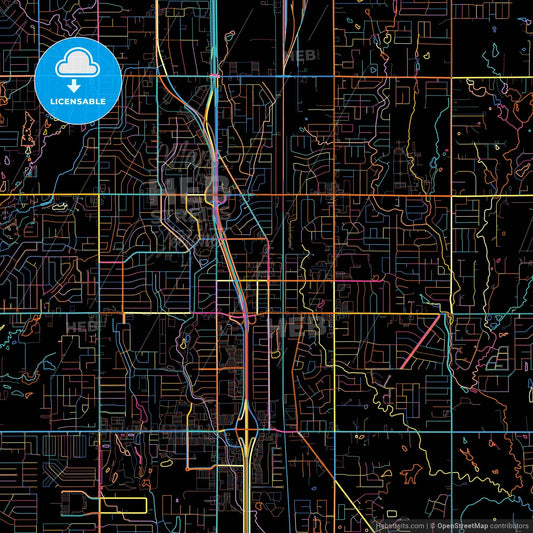 Moore, Oklahoma, United States, colorful city map on black background
