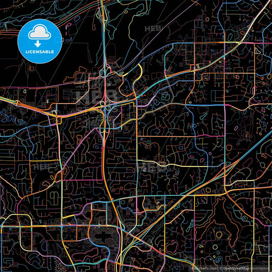 Burnsville, Minnesota, United States, colorful city map on black background