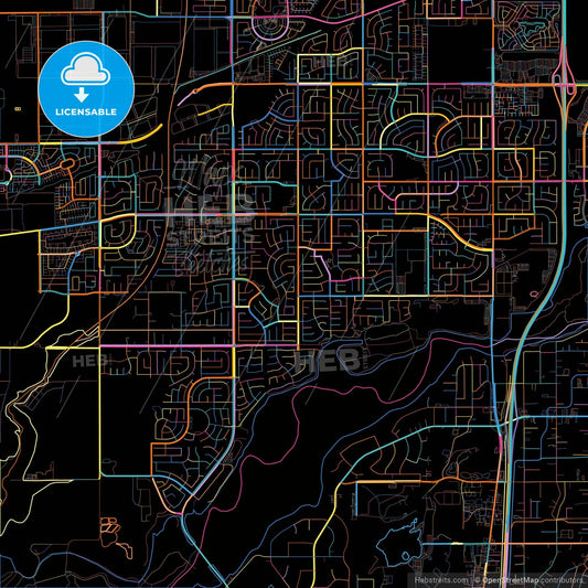 Eastvale, California, United States, colorful city map on black background