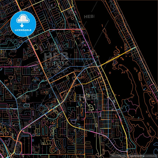 Port Orange, Florida, United States, colorful city map on black background