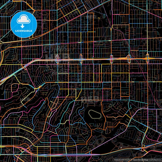 Monterey Park, California, United States, colorful city map on black background