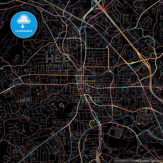 Marietta, Georgia, United States, colorful city map on black background