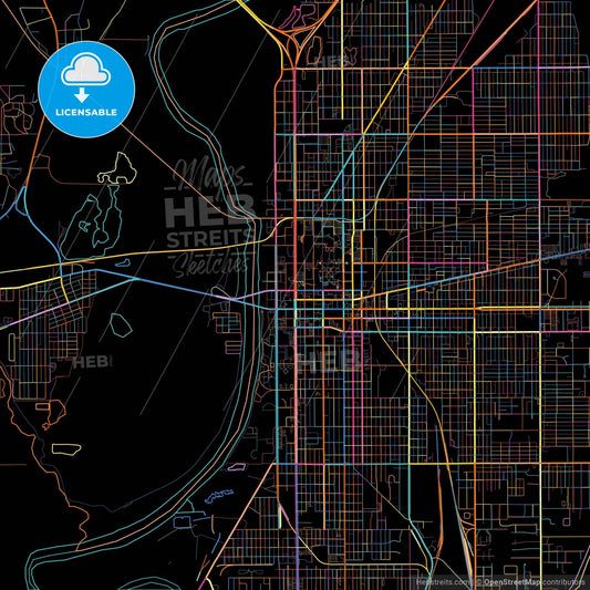 Terre Haute, Indiana, United States, colorful city map on black background