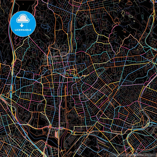 Malden, Massachusetts, United States, colorful city map on black background