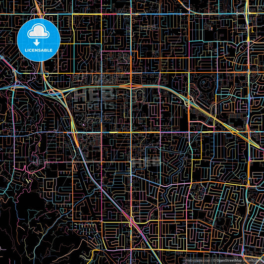 Cupertino, California, United States, colorful city map on black background