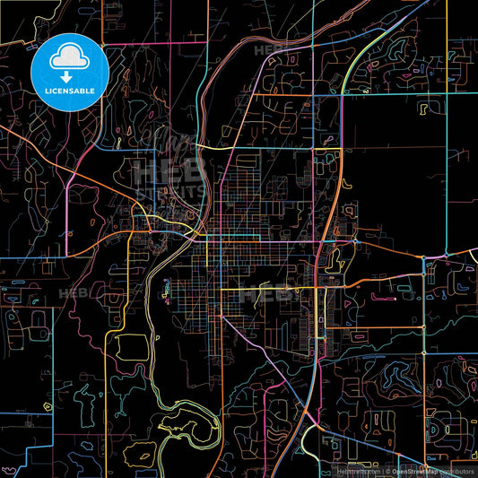 Noblesville, Indiana, United States, colorful city map on black background