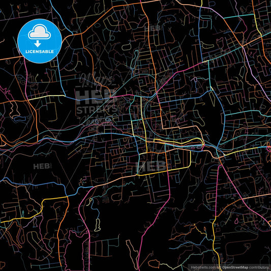 Bristol, Connecticut, United States, colorful city map on black background
