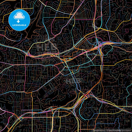 La Mesa, California, United States, colorful city map on black background