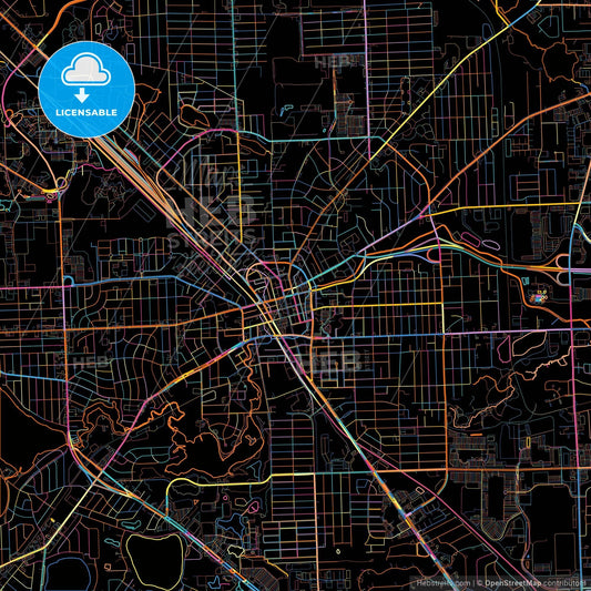 Pontiac, Michigan, United States, colorful city map on black background