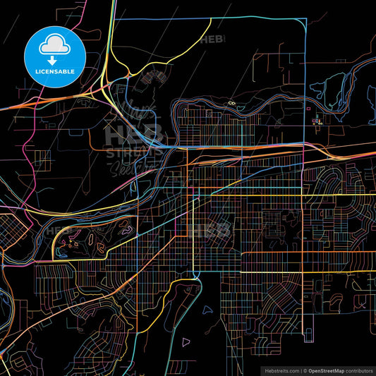 Casper, Wyoming, United States, colorful city map on black background