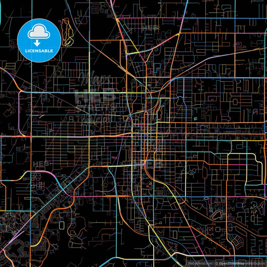 Ocala, Florida, United States, colorful city map on black background