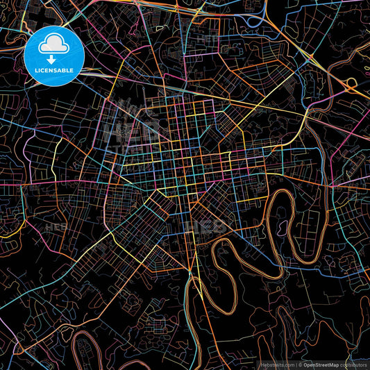 Lancaster, Pennsylvania, United States, colorful city map on black background