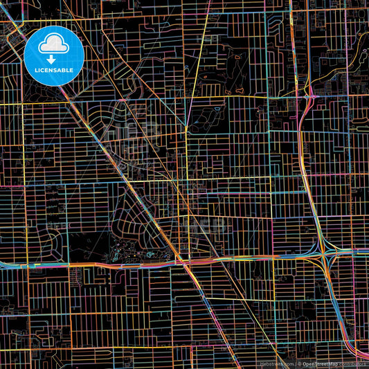 Royal Oak, Michigan, United States, colorful city map on black background