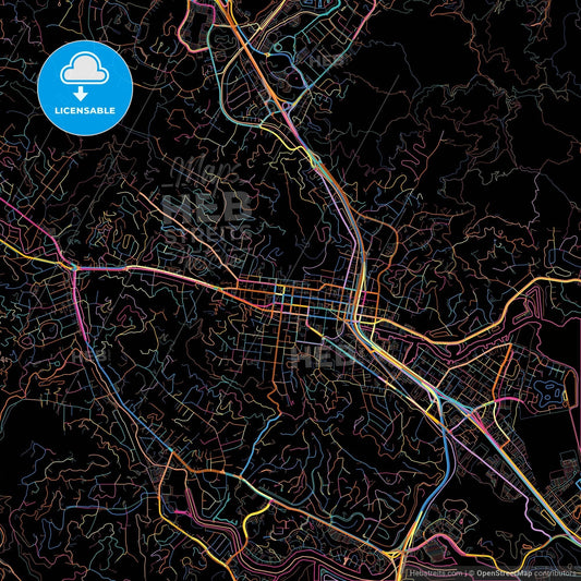 San Rafael, California, United States, colorful city map on black background