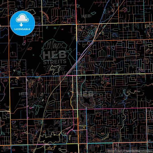 Orland Park, Illinois, United States, colorful city map on black background
