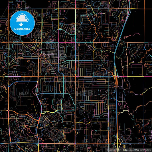 Ankeny, Iowa, United States, colorful city map on black background