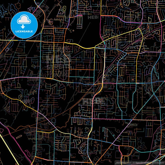Bartlett, Tennessee, United States, colorful city map on black background