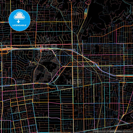 Arcadia, California, United States, colorful city map on black background