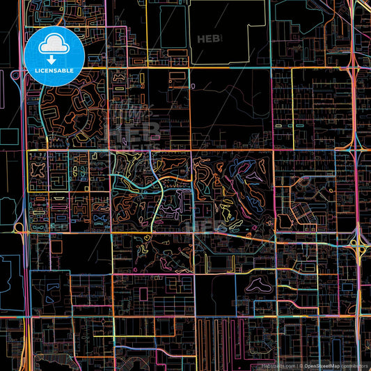 Doral, Florida, United States, colorful city map on black background