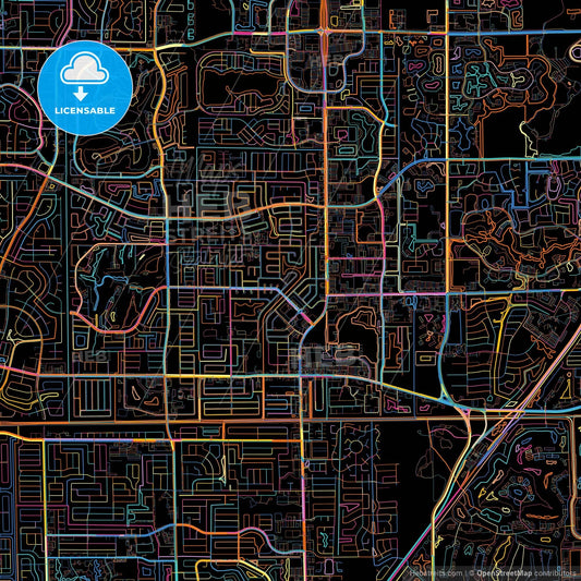 Margate, Florida, United States, colorful city map on black background