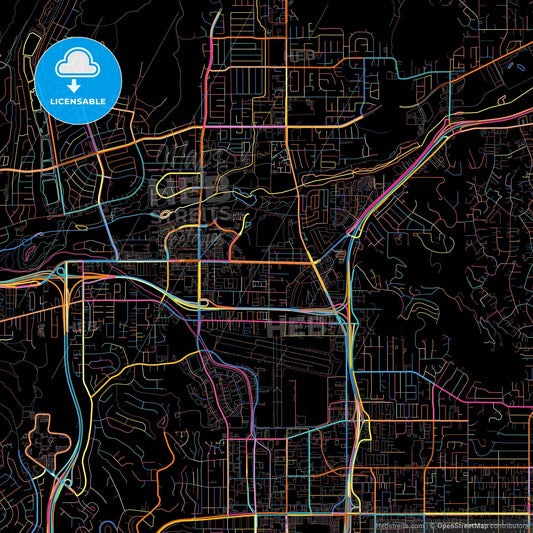 Santee, California, United States, colorful city map on black background