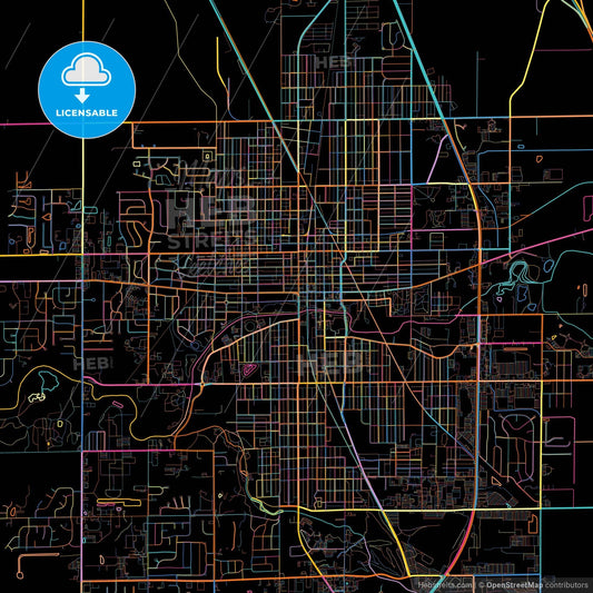 Kokomo, Indiana, United States, colorful city map on black background