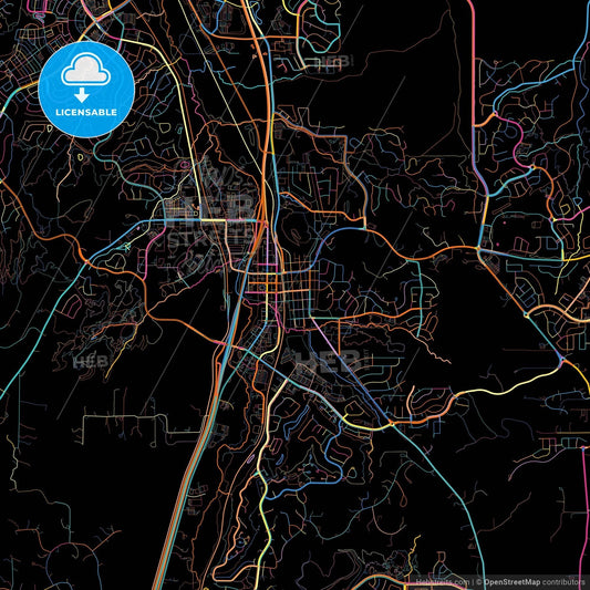 Castle Rock, Colorado, United States, colorful city map on black background