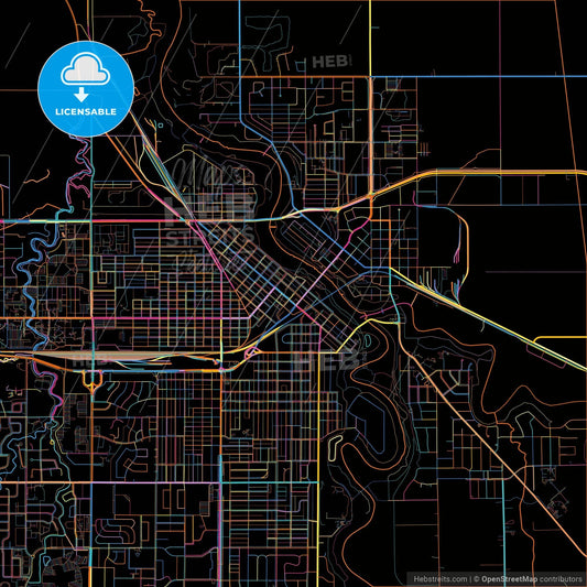 Grand Forks, North Dakota, United States, colorful city map on black background
