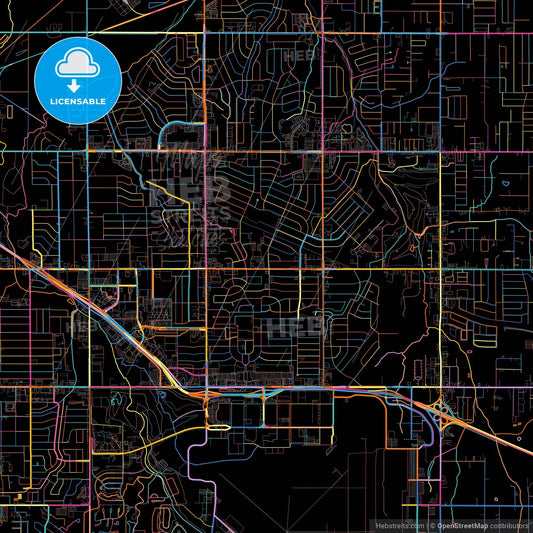 Midwest City, Oklahoma, United States, colorful city map on black background