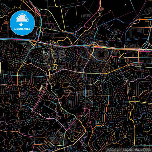 St. Peters, Missouri, United States, colorful city map on black background