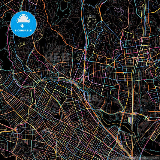 Medford, Massachusetts, United States, colorful city map on black background