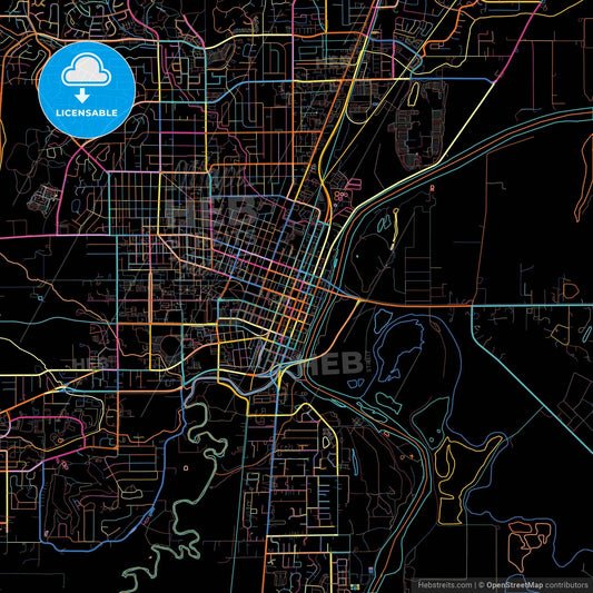 Corvallis, Oregon, United States, colorful city map on black background
