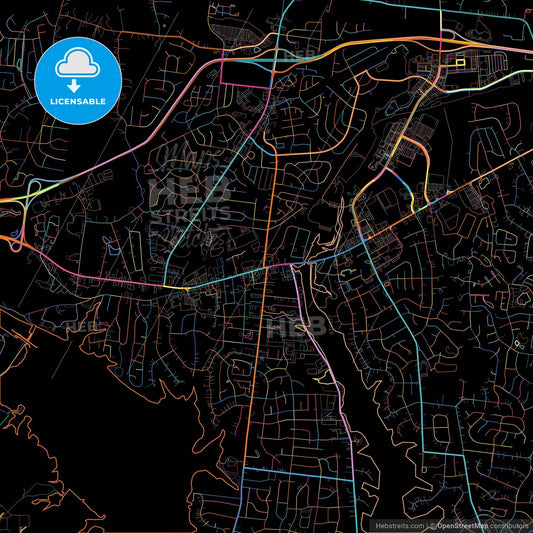 Hendersonville, Tennessee, United States, colorful city map on black background