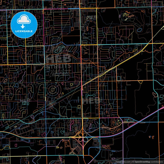Tinley Park, Illinois, United States, colorful city map on black background